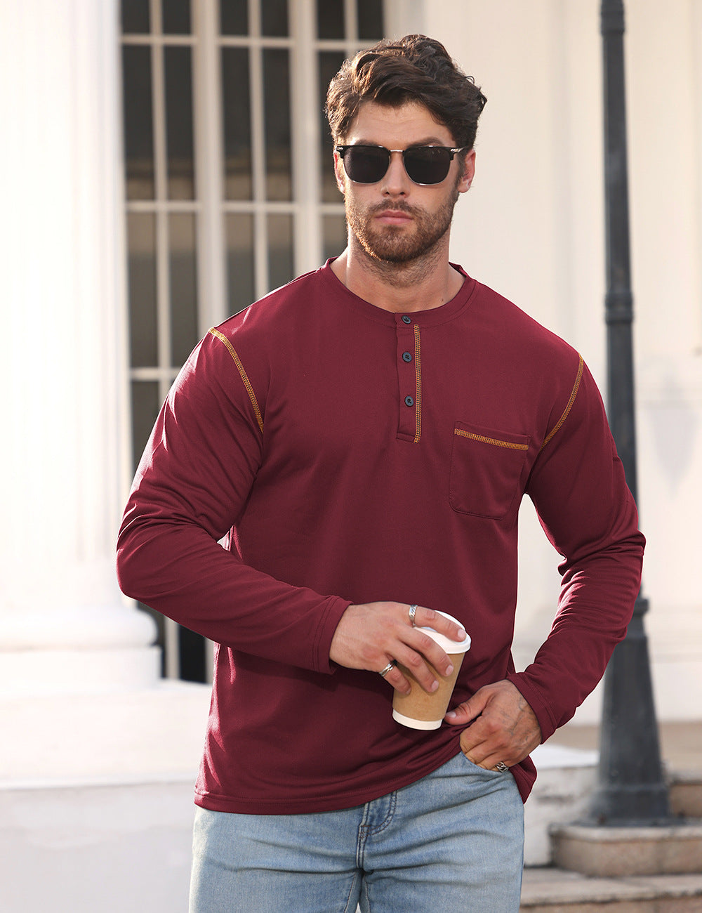 Long Sleeve Sweater Bottoming Men's Stand Collar Polo Shirt