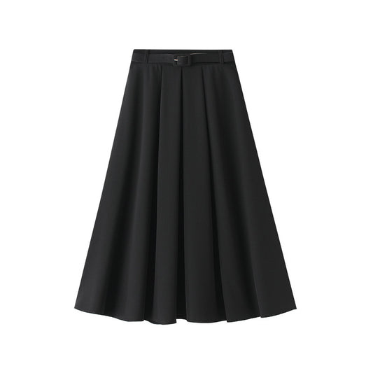 Retro High Waist A- Line Skirt Slimming Skirt Belt Attached