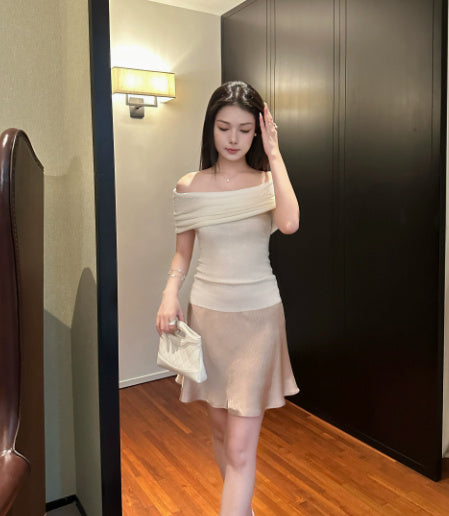 1OO Acetate Oblique Cut Satin Crepe Skirt