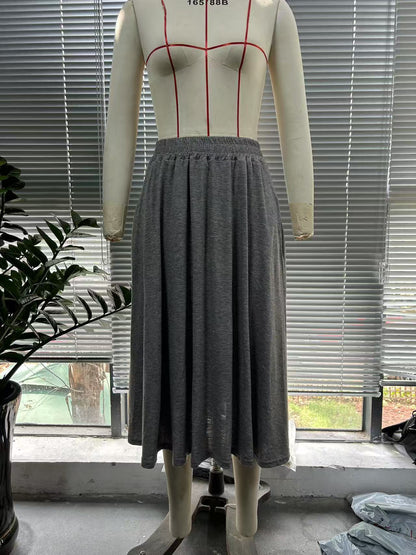 European And American High Waist Leisure Commute Loose Large Skirt Draping Midi Skirt