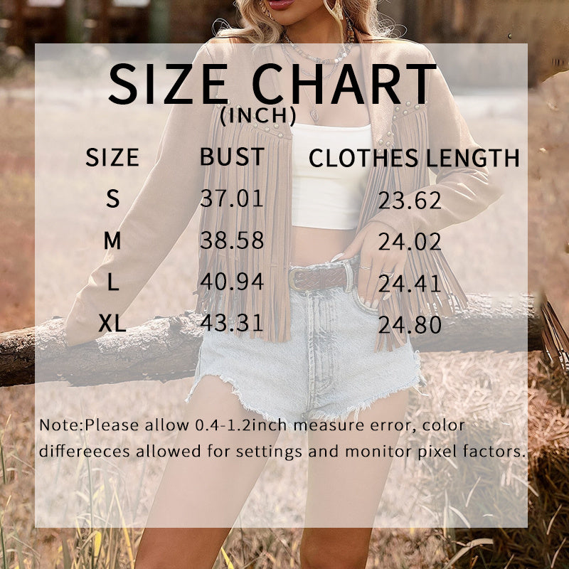 Women Western Cowgirl Fringe Jacket, Faux Suede Leather Jacket Tassel Crop Top Country Concert Outfits For Women