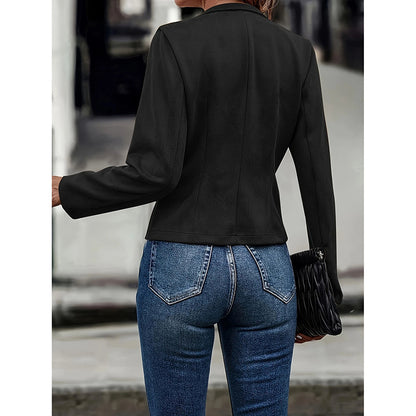 Women's Faux Suede Blazer - Long Sleeve Notch Lapel Open Front Jacket, Casual Business Office Blazer