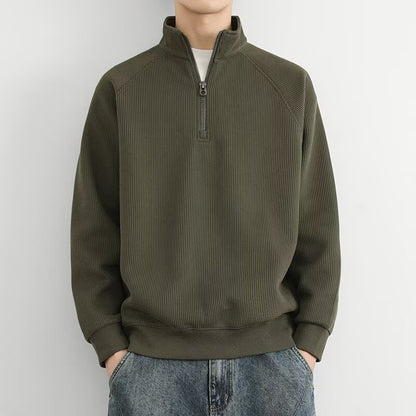 Half Zipped Stand Collar Men's Vintage Fleece-lined Thickened Casual Sweatshirt