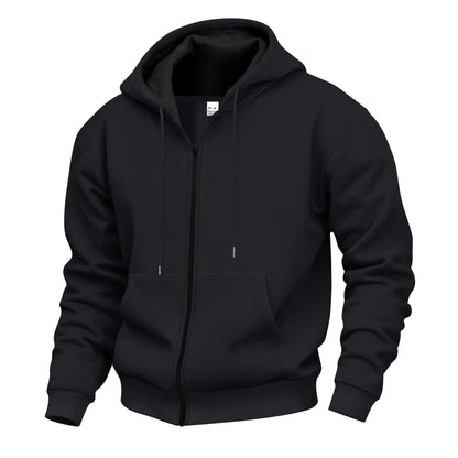 Men's Warm With Velvet Hooded Zipper Casual Sweatshirt