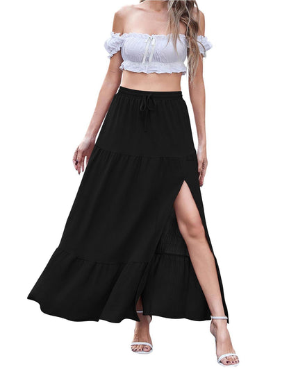 Women's Bohemian Solid Color Side Slit Skirt