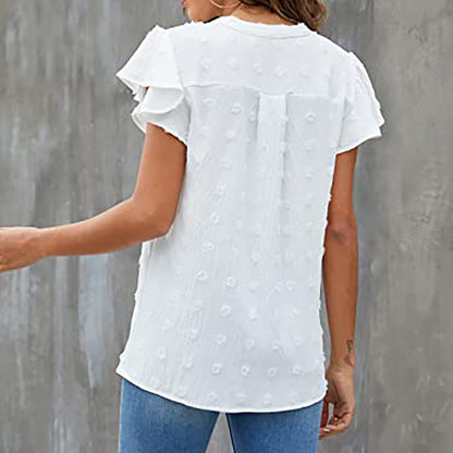 Women's Summer V Neck Ruffle Short Sleeve Blouse Business Office Casual Top Shirts
