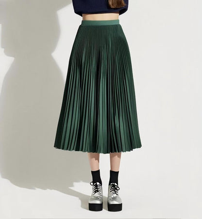 Summer Mid-length Elastic High Waist Slim-fit Pleated Skirt