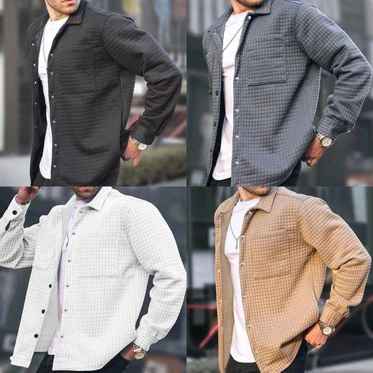 European And American Men's New Plus Size Men's Cardigan Small Plaid Casual Jacquard Sweater Men's Trendy Coat