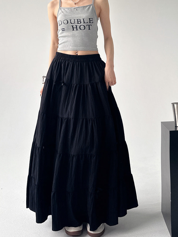 High Waist Retro Loose Bow Temperament Mid-length A- Line Skirt