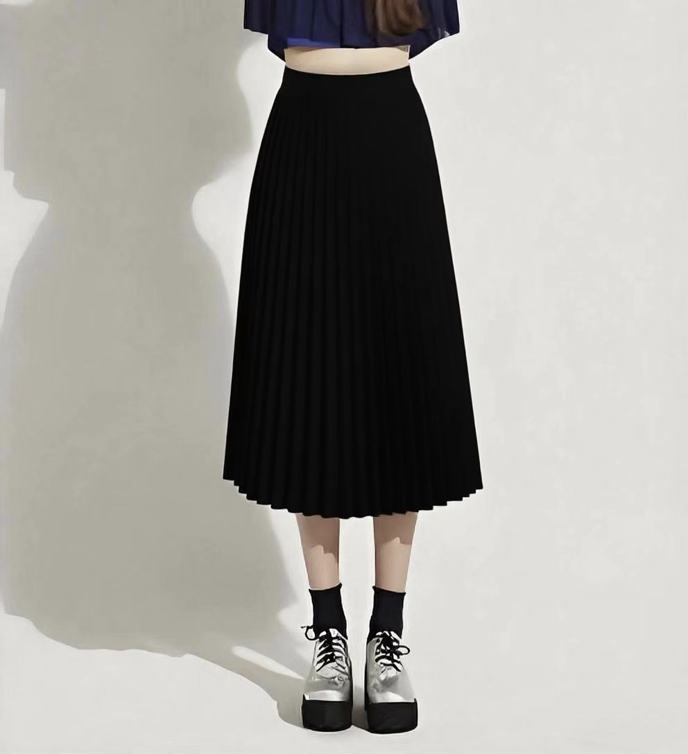 Summer Mid-length Elastic High Waist Slim-fit Pleated Skirt