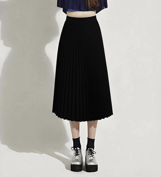 Summer Mid-length Elastic High Waist Slim-fit Pleated Skirt