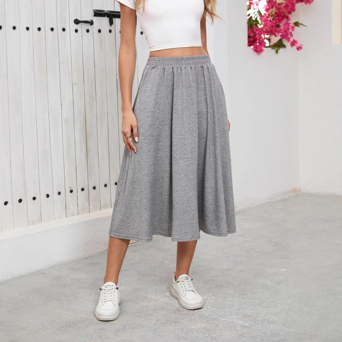 European And American High Waist Leisure Commute Loose Large Skirt Draping Midi Skirt