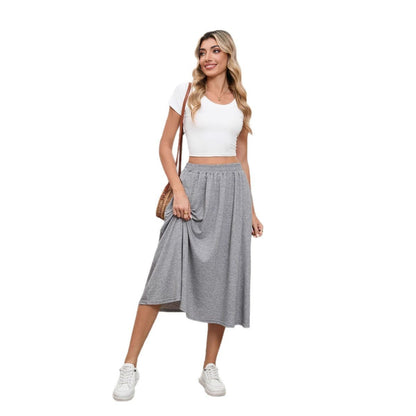 European And American High Waist Leisure Commute Loose Large Skirt Draping Midi Skirt