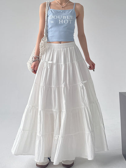 High Waist Retro Loose Bow Temperament Mid-length A- Line Skirt