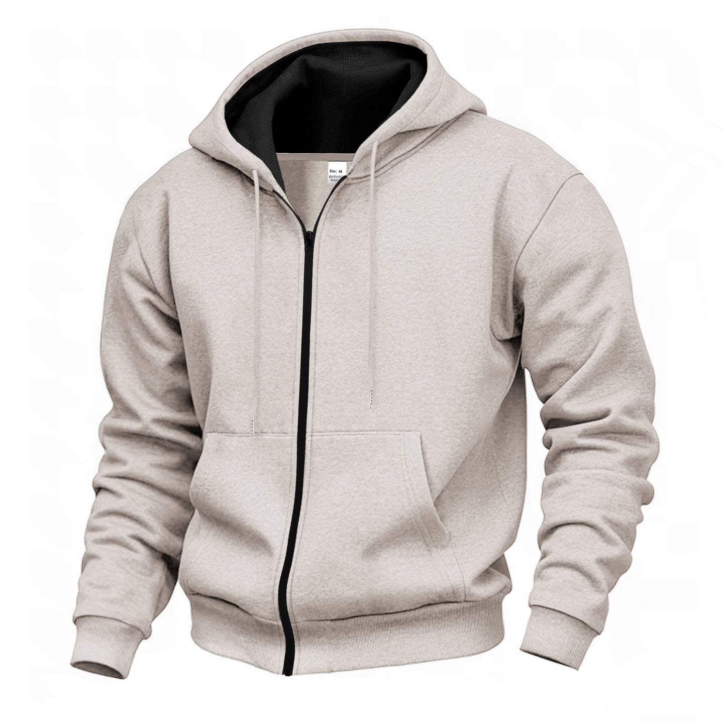 Men's Warm With Velvet Hooded Zipper Casual Sweatshirt