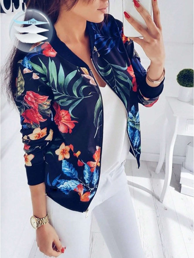 Women's Polka Dot Print Baseball Collar Casual Long Sleeve Jacket