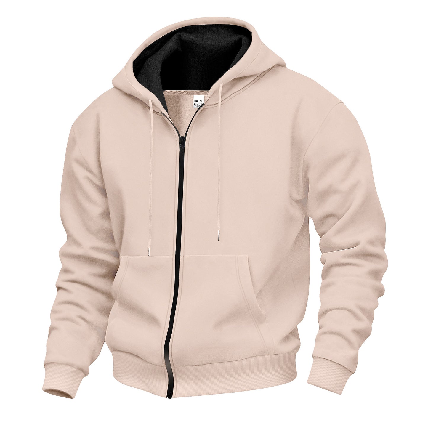 Men's Warm With Velvet Hooded Zipper Casual Sweatshirt