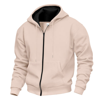 Men's Warm With Velvet Hooded Zipper Casual Sweatshirt