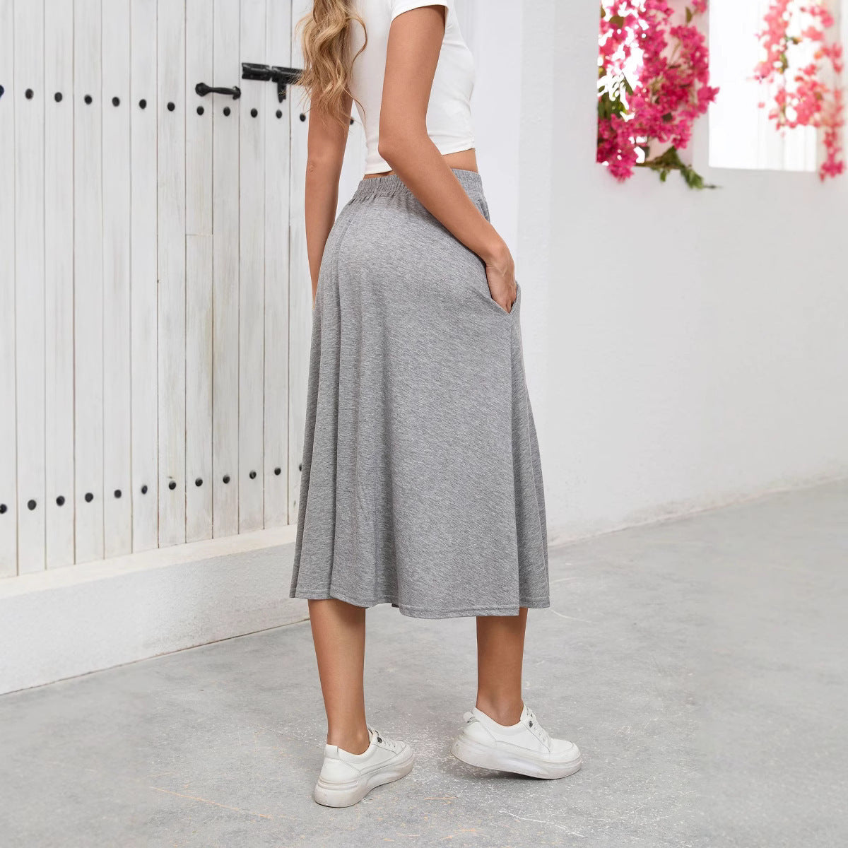 European And American High Waist Leisure Commute Loose Large Skirt Draping Midi Skirt