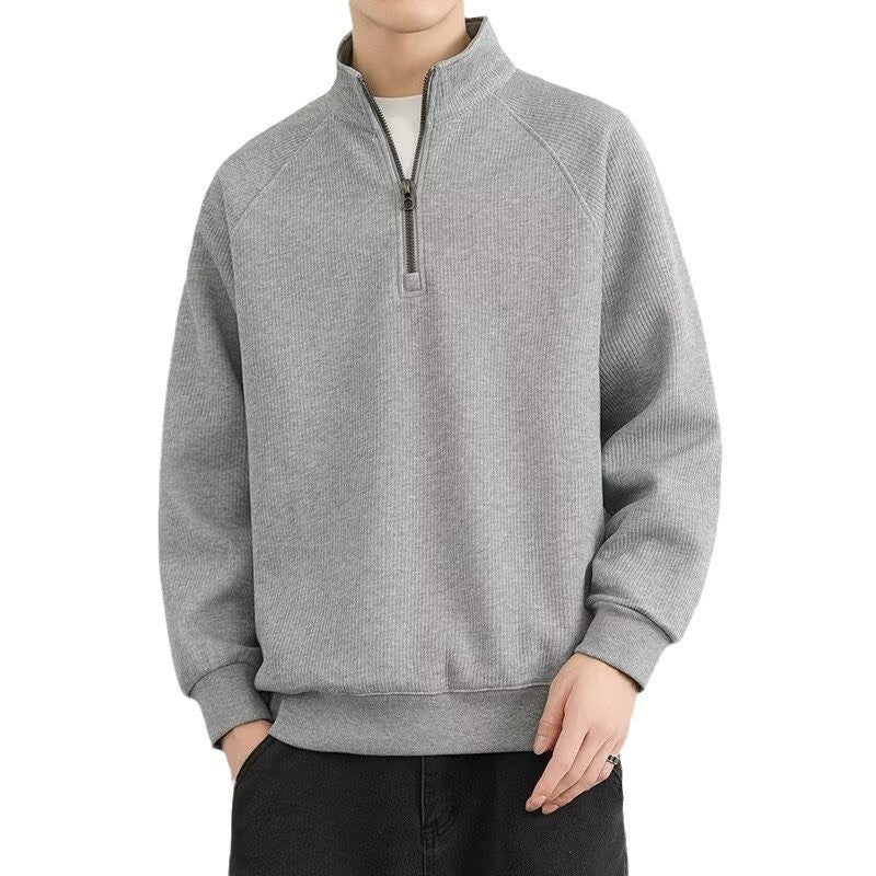 Half Zipped Stand Collar Men's Vintage Fleece-lined Thickened Casual Sweatshirt