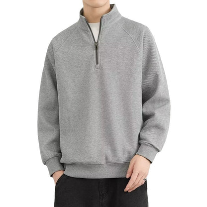 Half Zipped Stand Collar Men's Vintage Fleece-lined Thickened Casual Sweatshirt