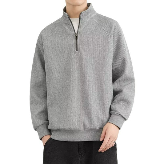 Half Zipped Stand Collar Men's Vintage Fleece-lined Thickened Casual Sweatshirt