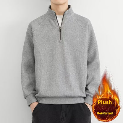 Half Zipped Stand Collar Men's Vintage Fleece-lined Thickened Casual Sweatshirt