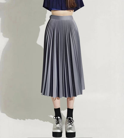 Summer Mid-length Elastic High Waist Slim-fit Pleated Skirt