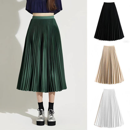 Summer Mid-length Elastic High Waist Slim-fit Pleated Skirt