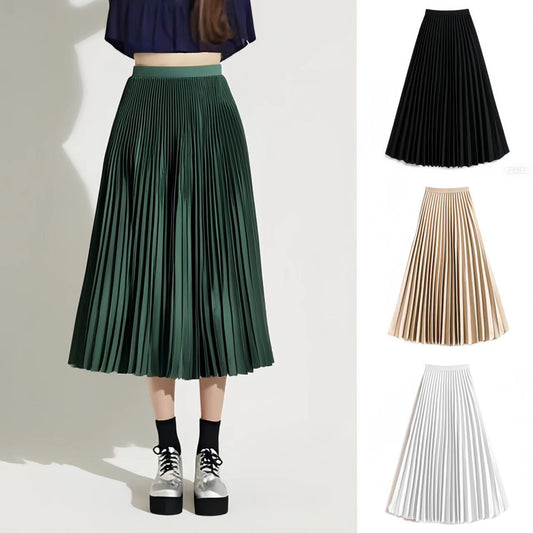 Summer Mid-length Elastic High Waist Slim-fit Pleated Skirt