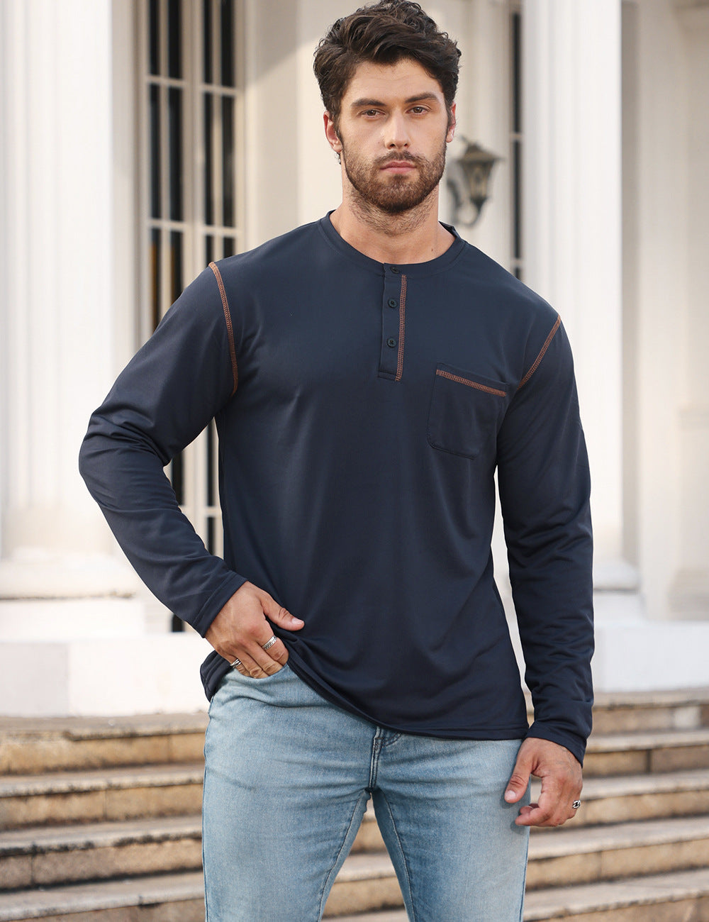 Long Sleeve Sweater Bottoming Men's Stand Collar Polo Shirt