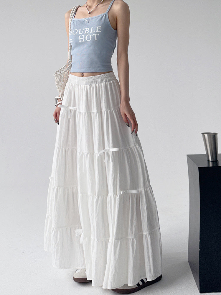 High Waist Retro Loose Bow Temperament Mid-length A- Line Skirt