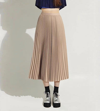 Summer Mid-length Elastic High Waist Slim-fit Pleated Skirt