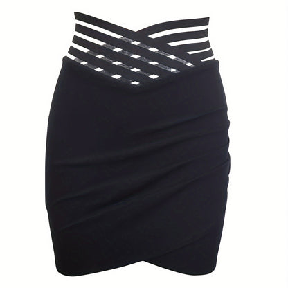 Ladies' Solid Color Fashionable Versatile Cross Hollow Asymmetric Hem Skirt
