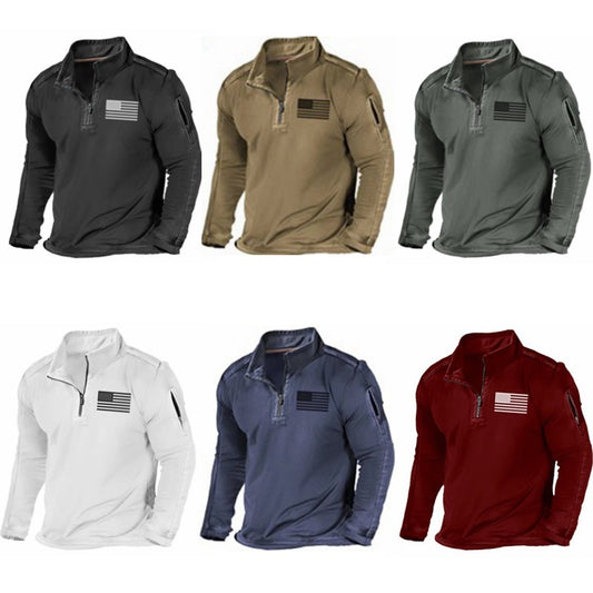 Men's Sports Fashion Zipped Stand Collar Long-sleeved Sweater