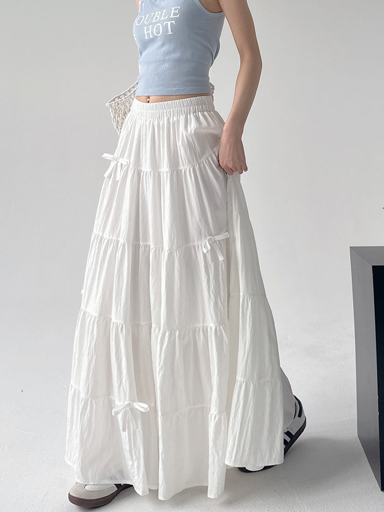 High Waist Retro Loose Bow Temperament Mid-length A- Line Skirt