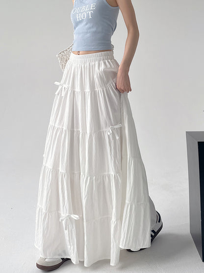 High Waist Retro Loose Bow Temperament Mid-length A- Line Skirt