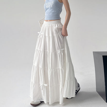High Waist Retro Loose Bow Temperament Mid-length A- Line Skirt