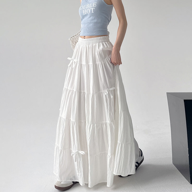 High Waist Retro Loose Bow Temperament Mid-length A- Line Skirt