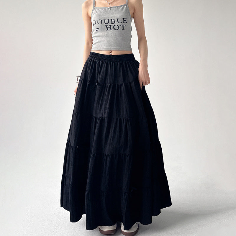 High Waist Retro Loose Bow Temperament Mid-length A- Line Skirt