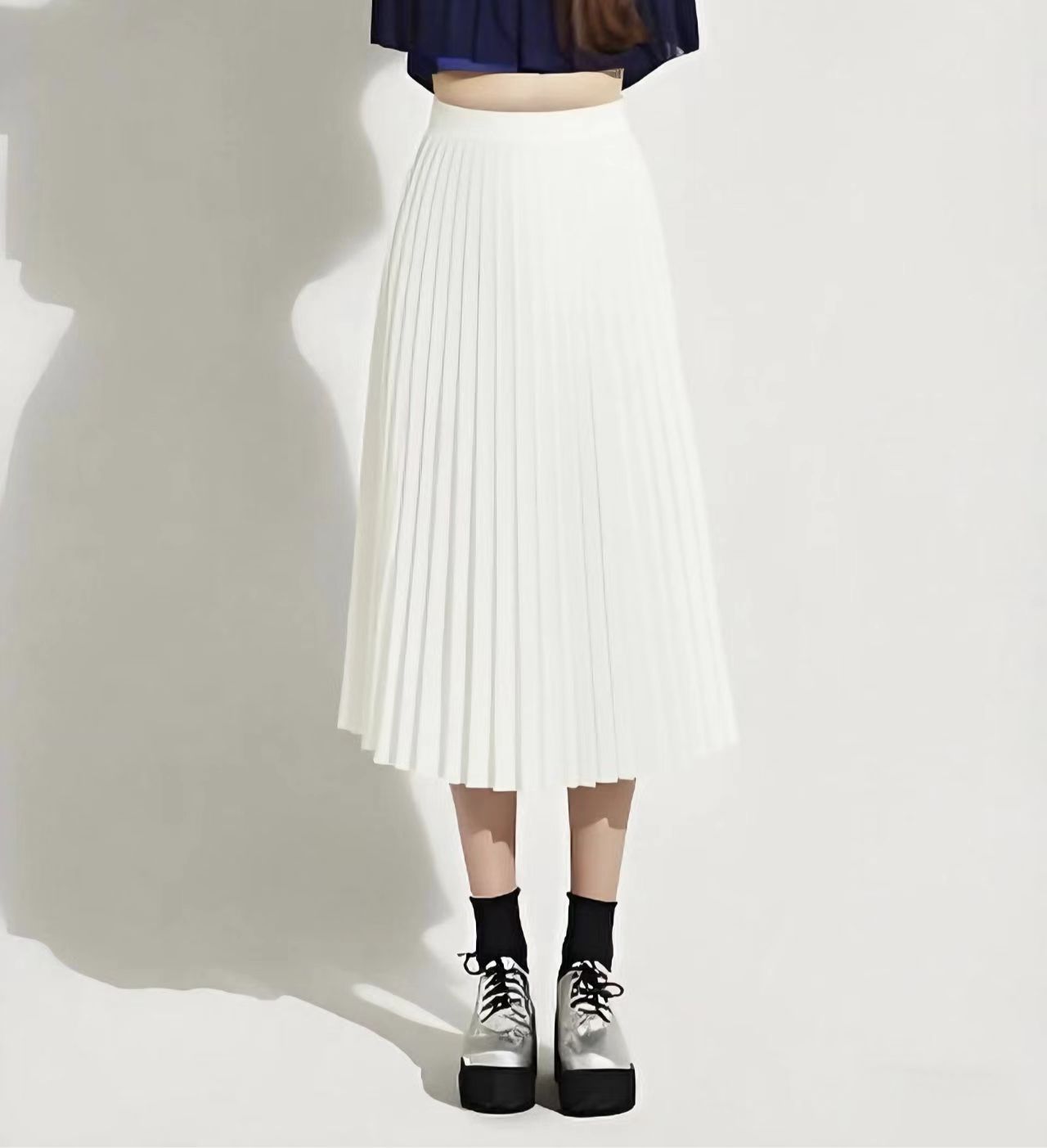 Summer Mid-length Elastic High Waist Slim-fit Pleated Skirt