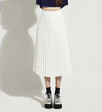 Summer Mid-length Elastic High Waist Slim-fit Pleated Skirt