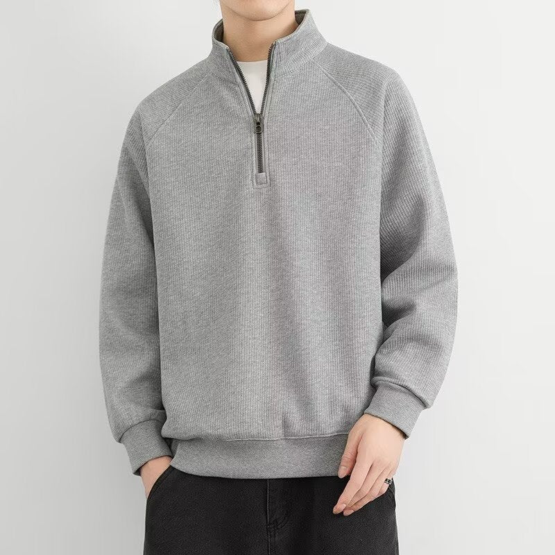 Half Zipped Stand Collar Men's Vintage Fleece-lined Thickened Casual Sweatshirt