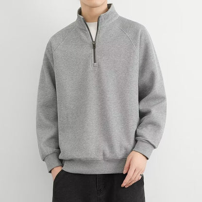 Half Zipped Stand Collar Men's Vintage Fleece-lined Thickened Casual Sweatshirt