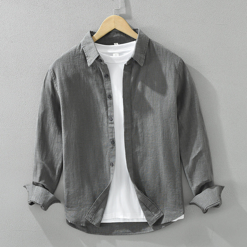 Long Sleeve Shirt Men's Fashion Casual Artistic Loose Linen Top