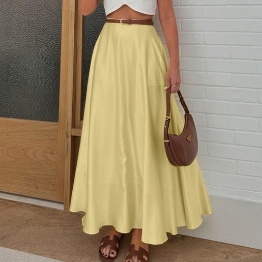Polyester Satin Draping Yellow Skirt