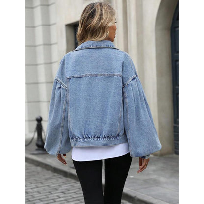 Women's Embossed Denim Jacket Fashion Casual Long Sleeve