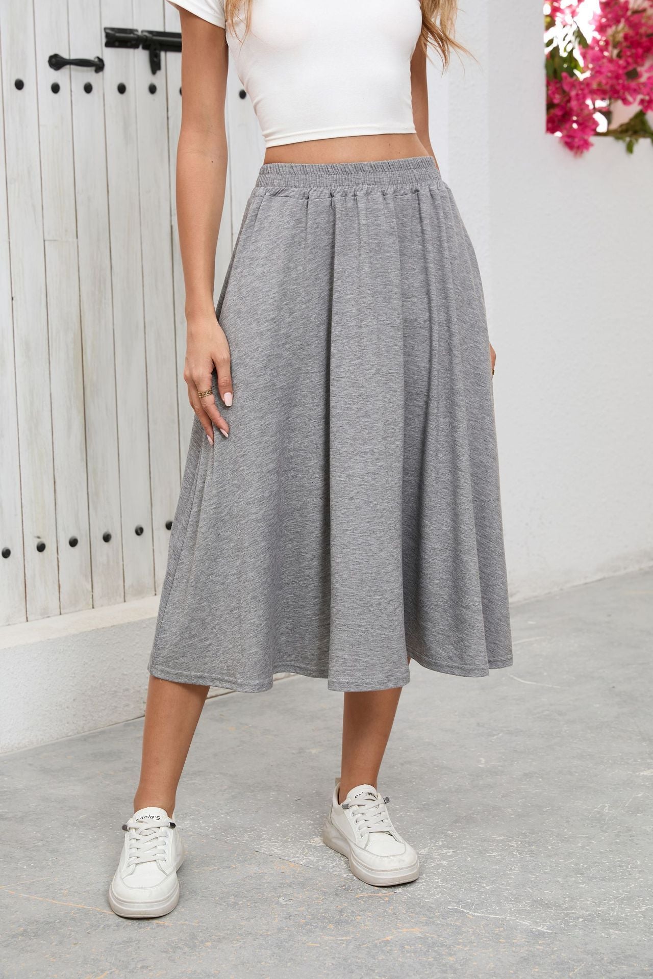 European And American High Waist Leisure Commute Loose Large Skirt Draping Midi Skirt