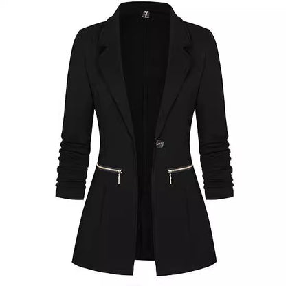 Front Open-front Jacket Work Office Blazer With Zipper